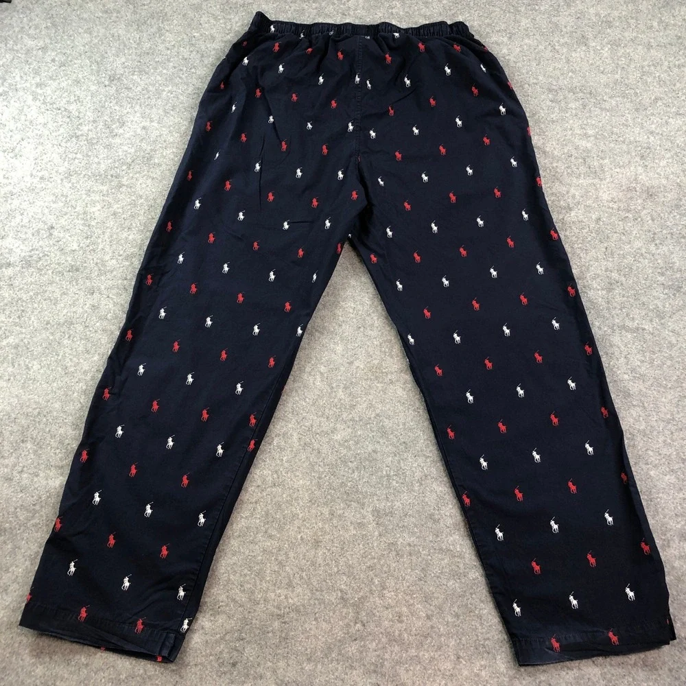 Polo Ralph Lauren Lounge Pants Mens L Straight Leg Navy Logo Pattern Sleepwear